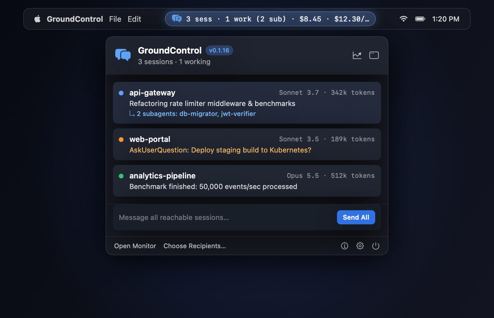 GroundControl Menu Bar Monitor