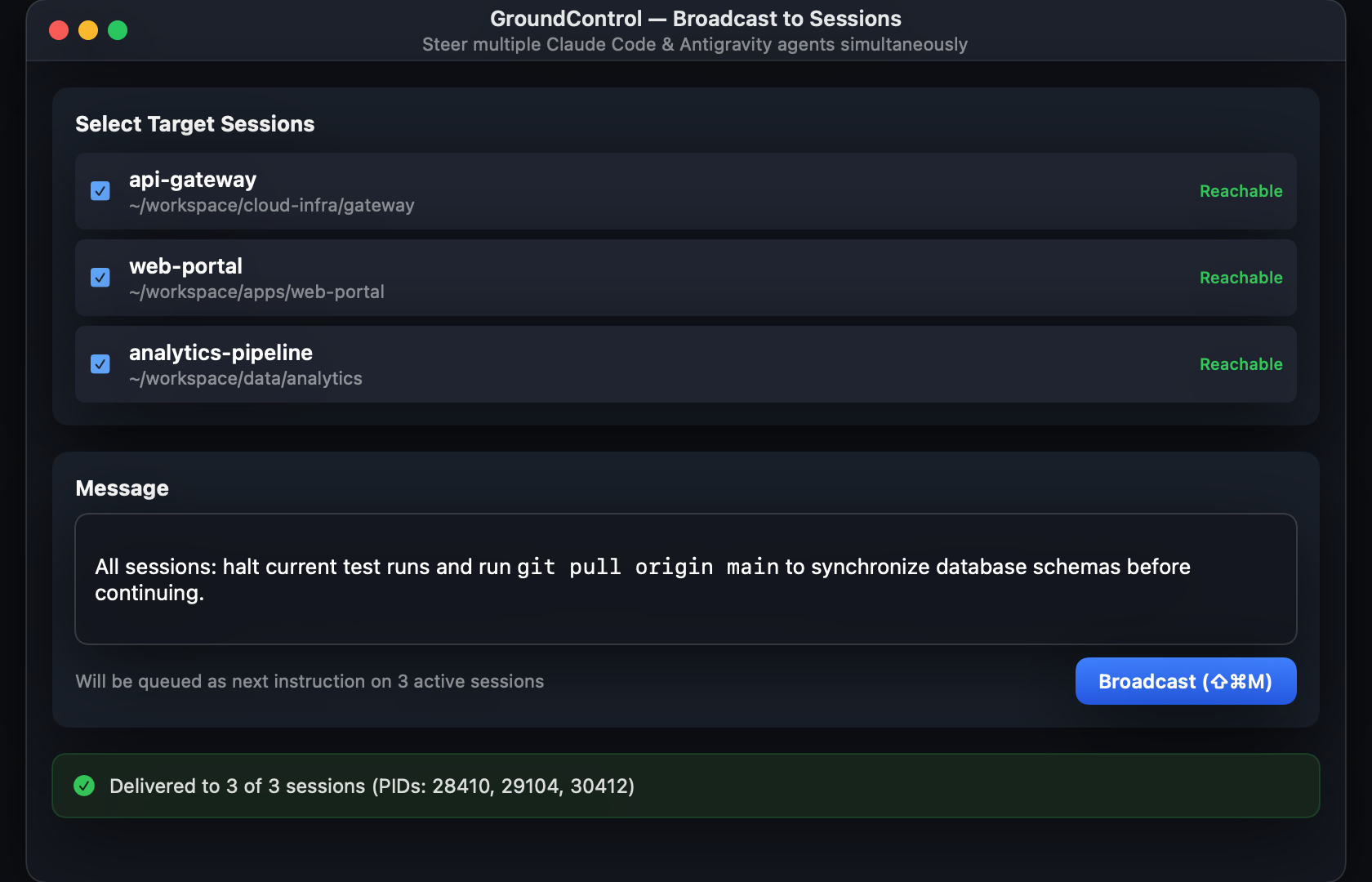 Inter-Agent Message Broadcasting Hub